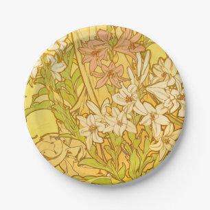 Alfonse Mucha Art Nouveau lelie bloemen Papieren Bordje
