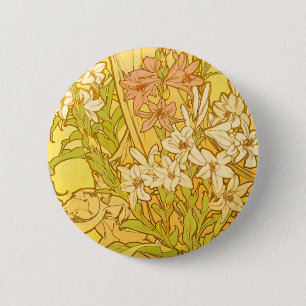 Alfonse Mucha Art Nouveau lelie bloemen Ronde Button 5,7 Cm