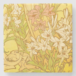 Alfonse Mucha Art Nouveau lelie bloemen Stenen Onderzetter