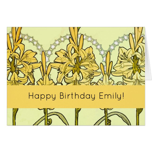 Alfonse Mucha Art Nouveau Lily Floral Pattern (Voorkant Horizontaal)