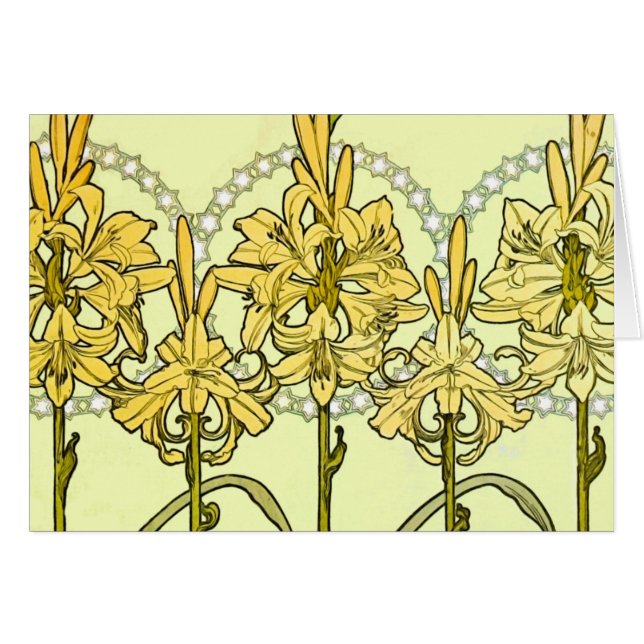 Alfonse Mucha Art Nouveau Lily Floral Pattern (Voorkant Horizontaal)