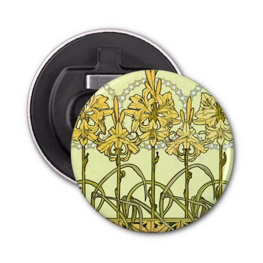 Alfonse Mucha Art Nouveau Lily Floral Pattern Button Flesopener (Voorkant)