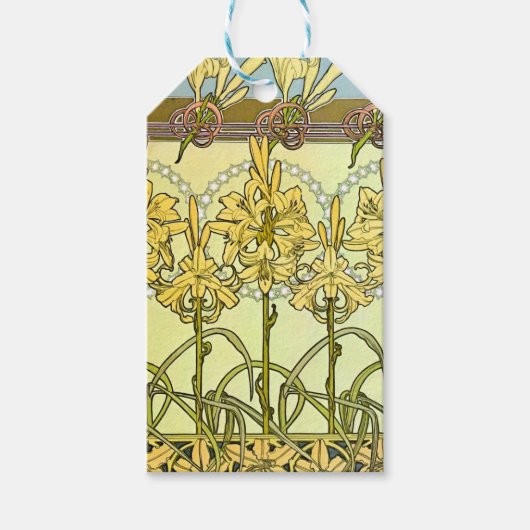 Alfonse Mucha Art Nouveau Lily Floral Pattern Cadeaulabel (Voorkant)