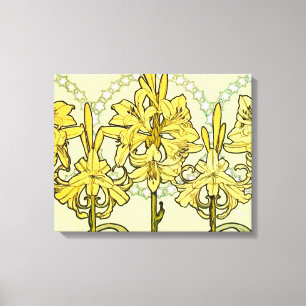 Alfonse Mucha Art Nouveau Lily Floral Pattern Canvas Afdruk