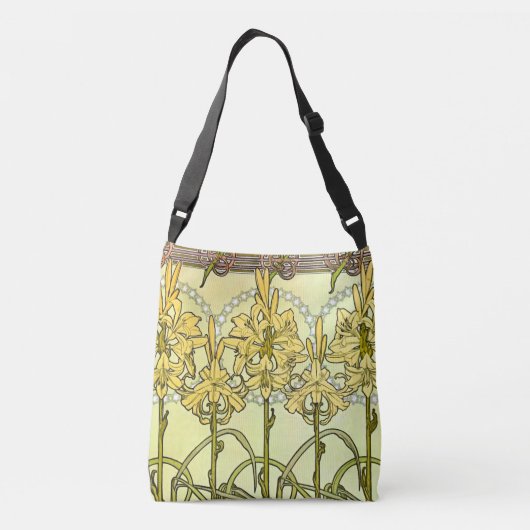 Alfonse Mucha Art Nouveau Lily Floral Pattern Crossbody Tas (Achterkant)