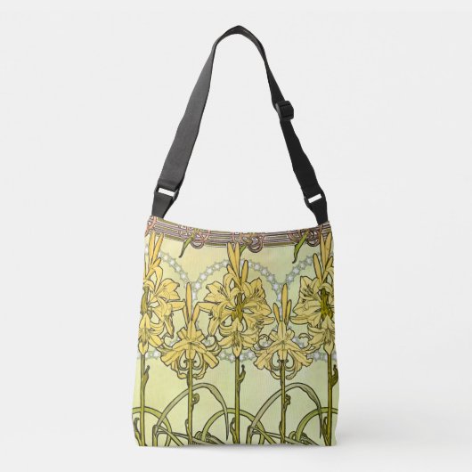 Alfonse Mucha Art Nouveau Lily Floral Pattern Crossbody Tas (Voorkant)