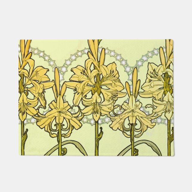 Alfonse Mucha Art Nouveau Lily Floral Pattern Deurmat (Voorkant)