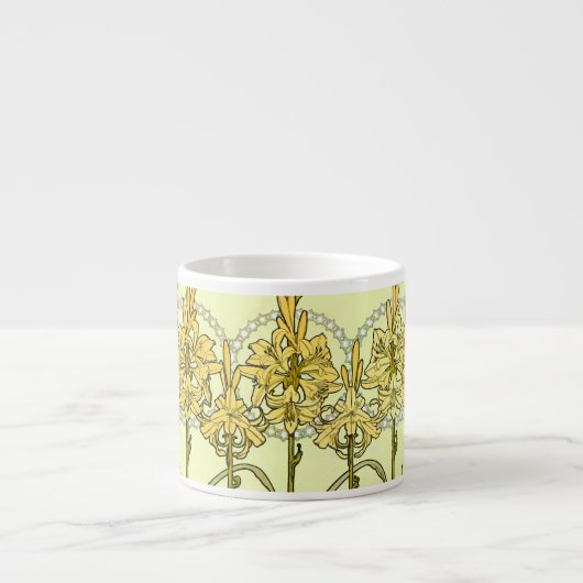 Alfonse Mucha Art Nouveau Lily Floral Pattern Espresso Kop (Voorkant)