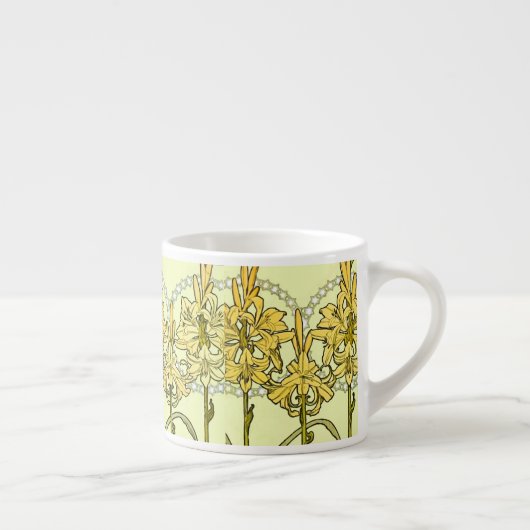 Alfonse Mucha Art Nouveau Lily Floral Pattern Espresso Kop (Rechts)