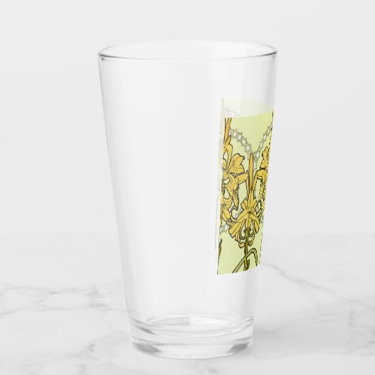Alfonse Mucha Art Nouveau Lily Floral Pattern Glas (Rechts)