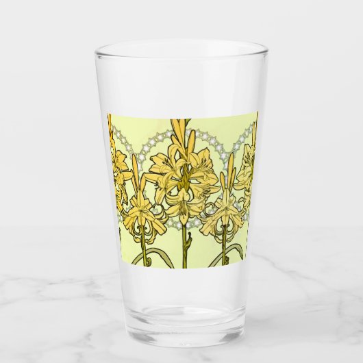 Alfonse Mucha Art Nouveau Lily Floral Pattern Glas (Voorkant)