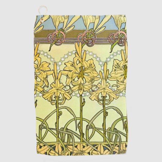 Alfonse Mucha Art Nouveau Lily Floral Pattern Golfhanddoek (Voorkant)