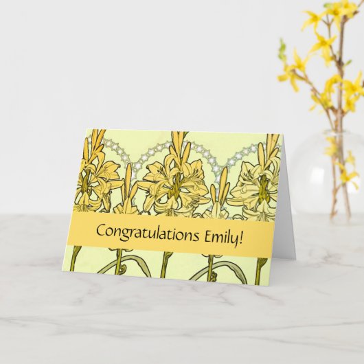 Alfonse Mucha Art Nouveau Lily Floral Pattern Kaart (Gele Bloem)