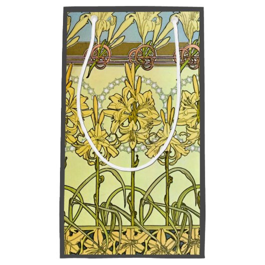 Alfonse Mucha Art Nouveau Lily Floral Pattern Klein Cadeauzakje (Voorkant)