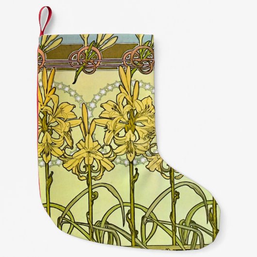 Alfonse Mucha Art Nouveau Lily Floral Pattern Kleine Kerstsok (Voorkant)