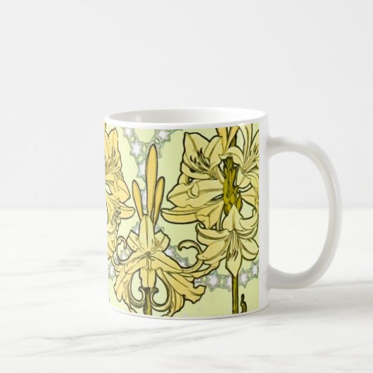 Alfonse Mucha Art Nouveau Lily Floral Pattern Koffiemok (Rechts)