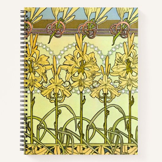 Alfonse Mucha Art Nouveau Lily Floral Pattern Notitieboek (Voorkant)