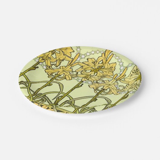 Alfonse Mucha Art Nouveau Lily Floral Pattern Papieren Bordje (Gekanteld)