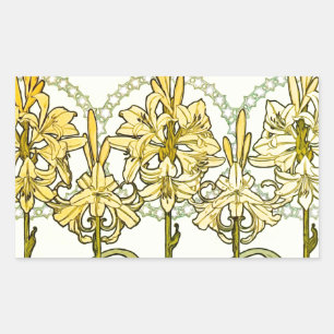 Alfonse Mucha Art Nouveau Lily Floral Pattern Rechthoekige Sticker