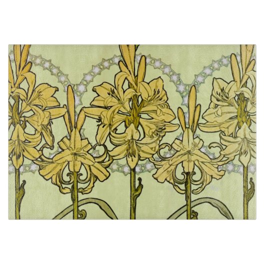 Alfonse Mucha Art Nouveau Lily Floral Pattern Snijplank (Voorkant)