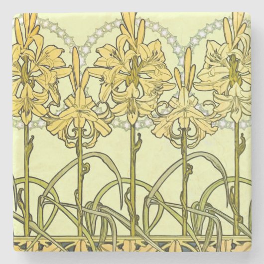 Alfonse Mucha Art Nouveau Lily Floral Pattern Stenen Onderzetter (Voorkant)