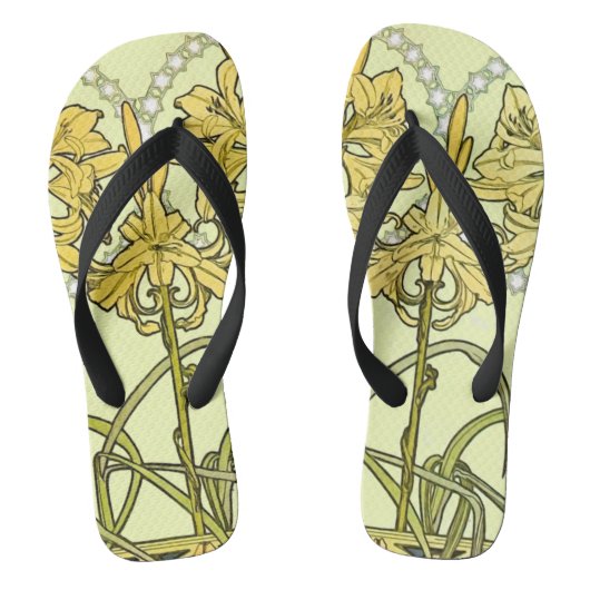 Alfonse Mucha Art Nouveau Lily Floral Pattern Teenslippers (Voetbed)