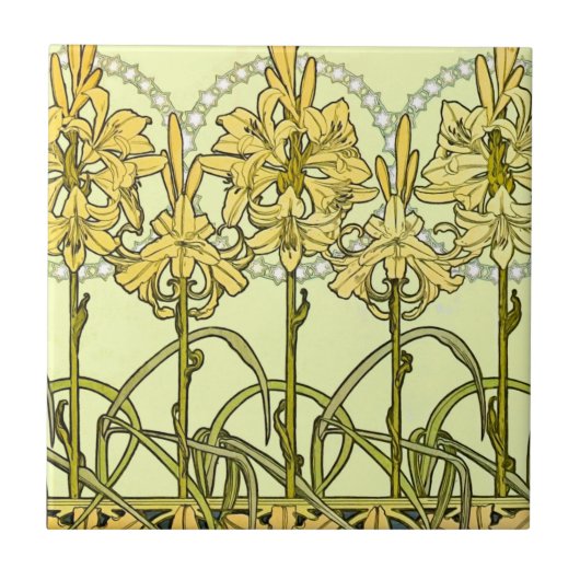 Alfonse Mucha Art Nouveau Lily Floral Pattern Tegeltje (Voorkant)