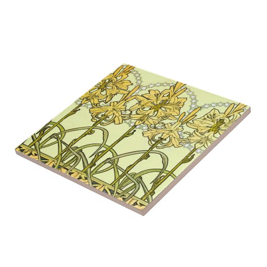 Alfonse Mucha Art Nouveau Lily Floral Pattern Tegeltje (Zijkant)