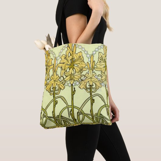 Alfonse Mucha Art Nouveau Lily Floral Pattern Tote Bag (Dichtbij)