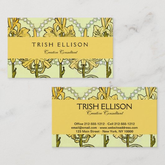 Alfonse Mucha Art Nouveau Lily Floral Pattern Visitekaartje (Voorkant / Achterkant)