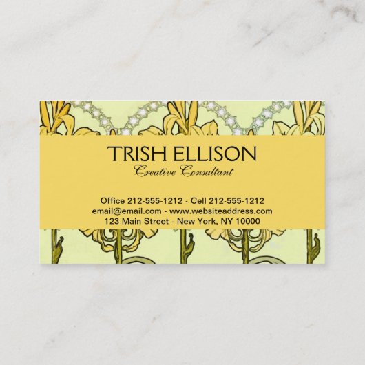 Alfonse Mucha Art Nouveau Lily Floral Pattern Visitekaartje (Achterkant)