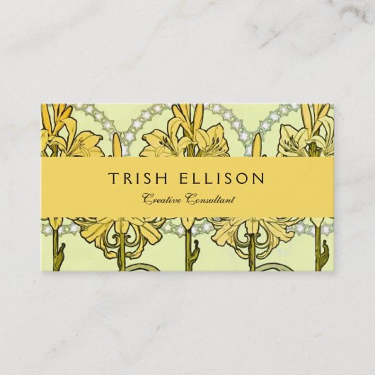 Alfonse Mucha Art Nouveau Lily Floral Pattern Visitekaartje (Voorkant)