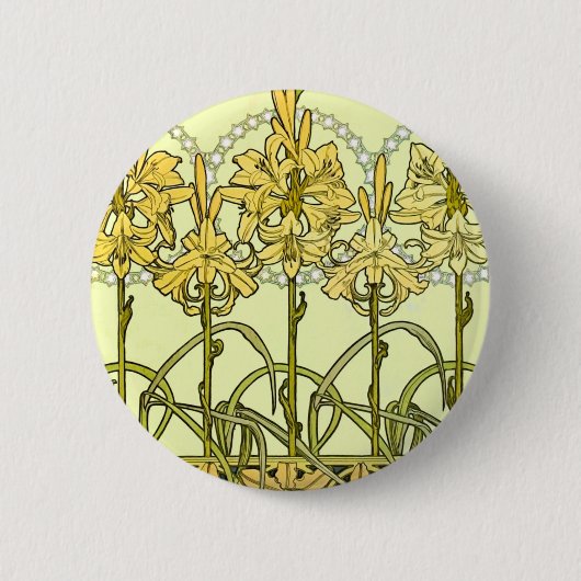 Alfonse Mucha Art Nouveau lily patroon Ronde Button 5,7 Cm (Voorkant)