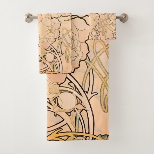 Alfonse Mucha Art Nouveau Peonies Bad Handdoek (Insitu)