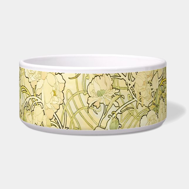 Alfonse Mucha Art Nouveau Peonies Botanical Art Voerbakje (Voorkant)