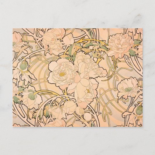 Alfonse Mucha Art Nouveau Peonies Briefkaart (Voorkant)