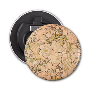 Alfonse Mucha Art Nouveau Peonies Button Flesopener