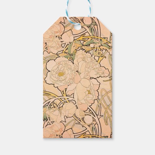 Alfonse Mucha Art Nouveau Peonies Cadeaulabel (Voorkant)