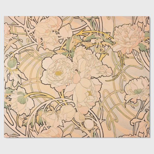 Alfonse Mucha Art Nouveau Peonies Cadeaupapier (Vlak)