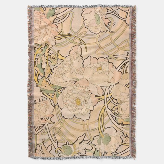 Alfonse Mucha Art Nouveau Peonies Deken (Voorkant Verticaal)