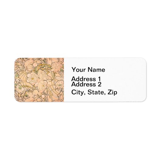 Alfonse Mucha Art Nouveau Peonies Etiket (Voorkant)