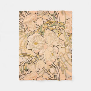 Alfonse Mucha Art Nouveau Peonies Fleece Deken