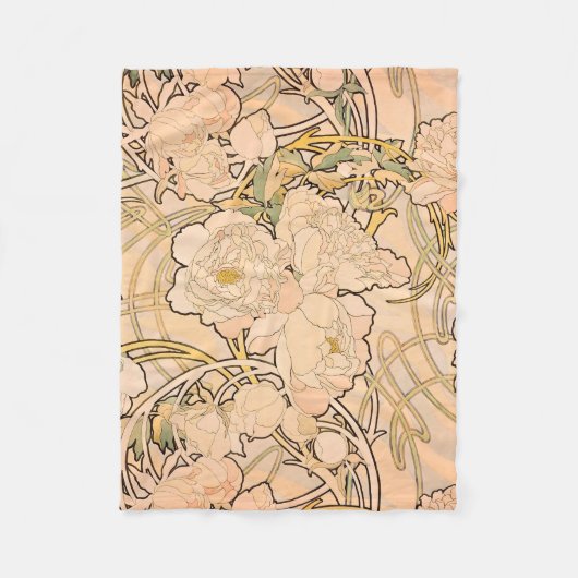 Alfonse Mucha Art Nouveau Peonies Fleece Deken (Voorkant)