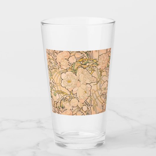 Alfonse Mucha Art Nouveau Peonies Glas (Voorkant)