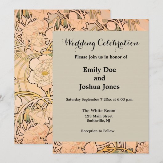 Alfonse Mucha Art Nouveau Peonies Kaart (Voorkant / Achterkant)