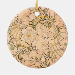 Alfonse Mucha Art Nouveau Peonies Keramisch Ornament