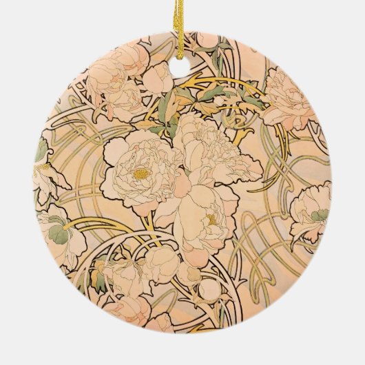 Alfonse Mucha Art Nouveau Peonies Keramisch Ornament (Achterkant)