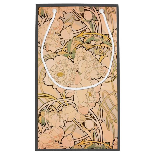 Alfonse Mucha Art Nouveau Peonies Klein Cadeauzakje (Achterkant)