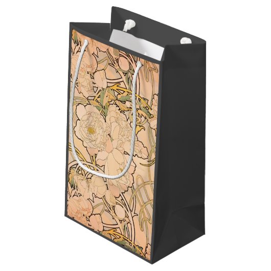 Alfonse Mucha Art Nouveau Peonies Klein Cadeauzakje (Achterkant Gekanteld)