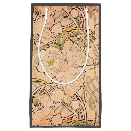 Alfonse Mucha Art Nouveau Peonies Klein Cadeauzakje (Voorkant)